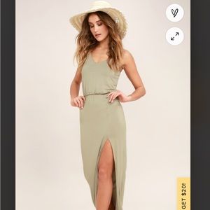 LULUS Watch the Sunset Washed Olive Green Maxi Dress